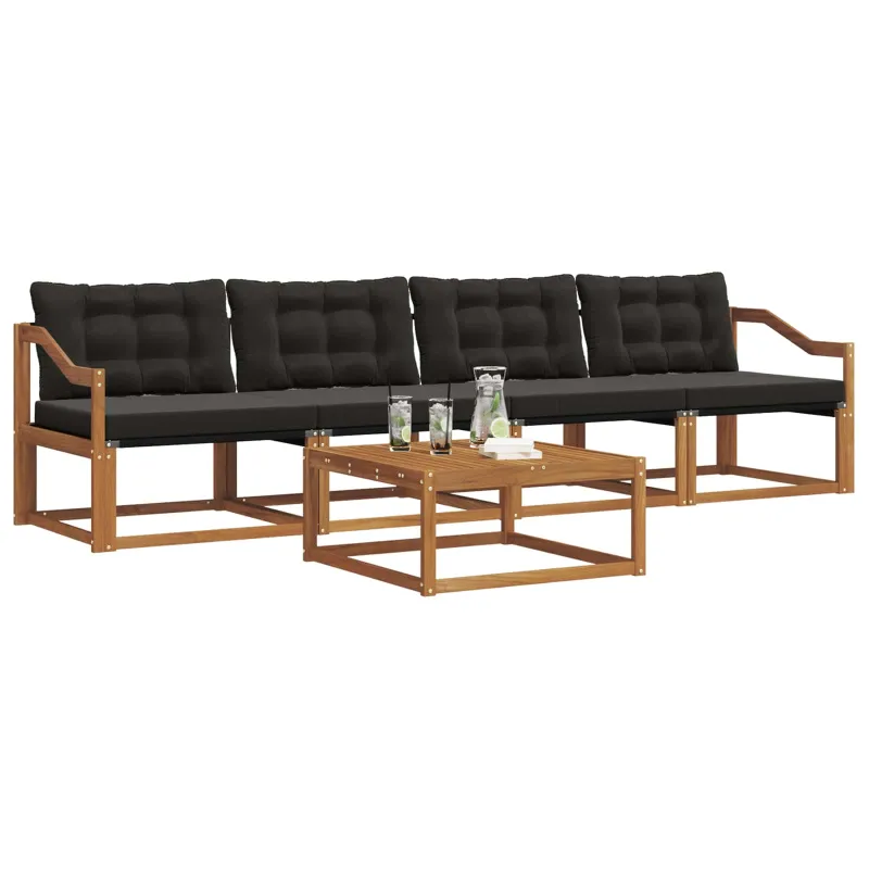 Lauko sofos komplektas su pagalve 5 pcs Natūrali ir juoda