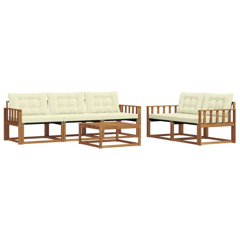 Lauko sofos komplektas su pagalve 6 pcs Natūralus ir grietinėlė