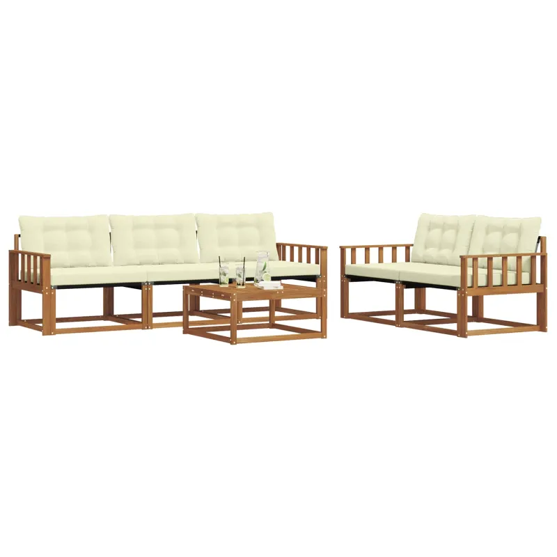 Lauko sofos komplektas su pagalve 6 pcs Natūralus ir grietinėlė