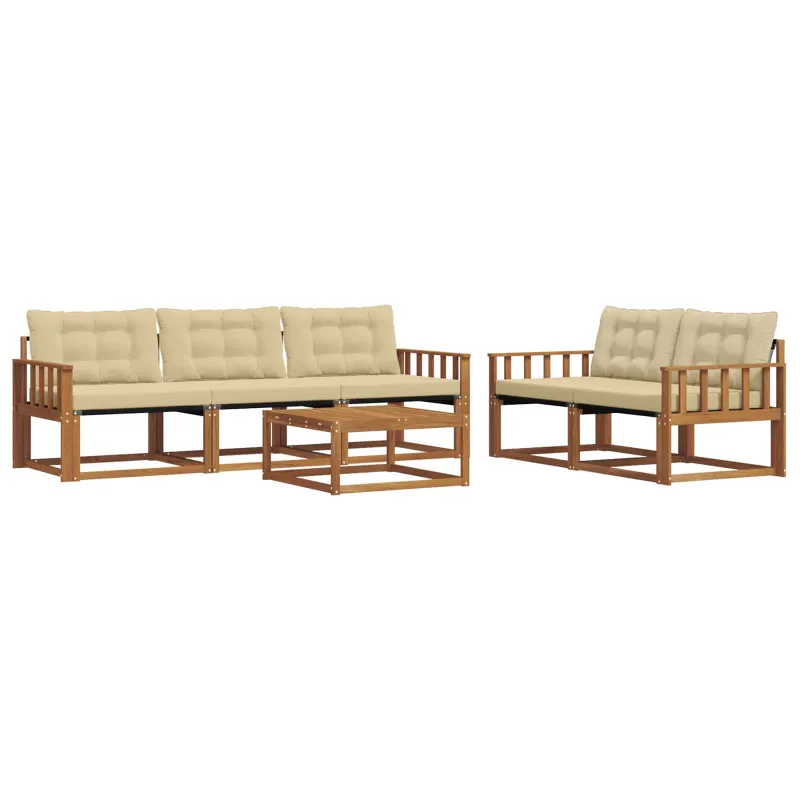 Lauko sofos komplektas su pagalve 6 pcs Natūralus ir bežinis