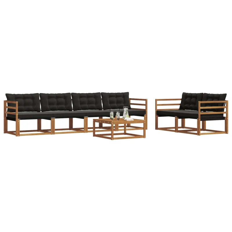 Lauko sofos komplektas su pagalve 7 pcs Natūrali ir juoda