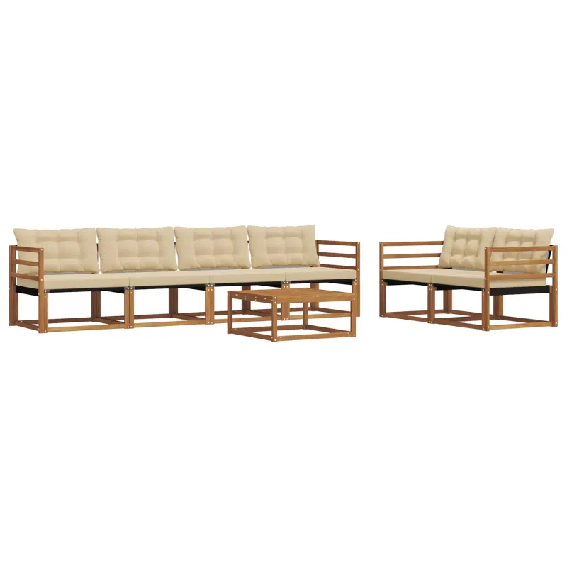 Lauko sofos komplektas su pagalve 7 pcs Natūralus ir bežinis