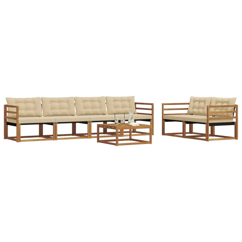 Lauko sofos komplektas su pagalve 7 pcs Natūralus ir bežinis