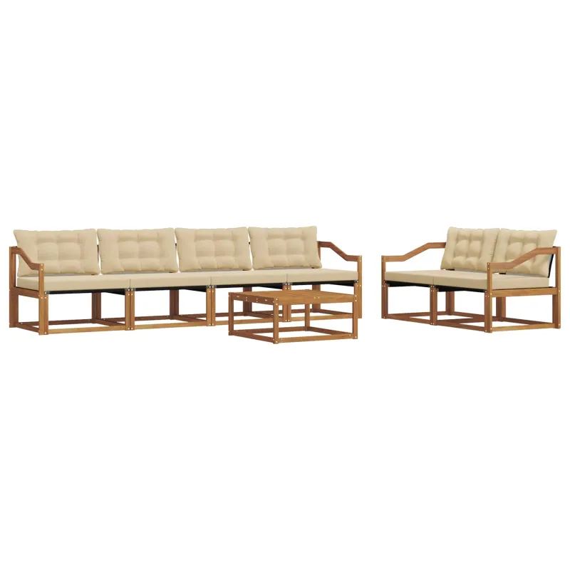 Lauko sofos komplektas su pagalve 7 pcs Natūralus ir bežinis