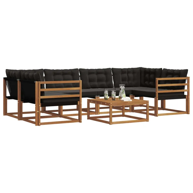 Lauko sofos komplektas su pagalve 7 pcs Natūrali ir juoda