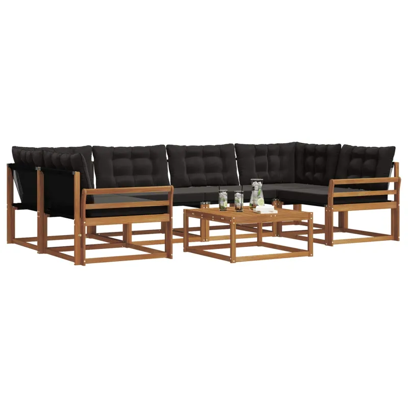 Lauko sofos komplektas su pagalve 7 pcs Natūrali ir juoda