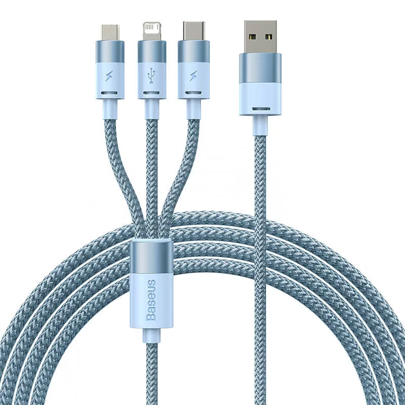 3in1 USB cable Baseus StarSpeed Series, USB-C + Micro + Lightning 3,5A, 1.2m (Blue) universal