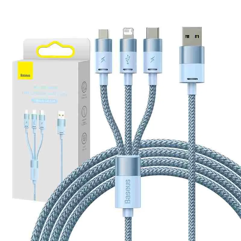 3in1 USB cable Baseus StarSpeed Series, USB-C + Micro + Lightning 3,5A, 1.2m (Blue) universal