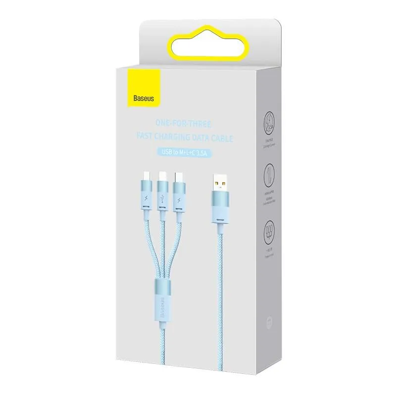 3in1 USB cable Baseus StarSpeed Series, USB-C + Micro + Lightning 3,5A, 1.2m (Blue) universal