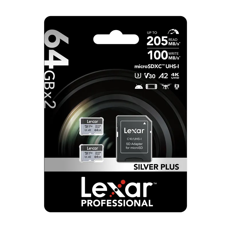 Karta pamięci Lexar High-Performance Silver Plus microSDXC 64GB + adapter universal