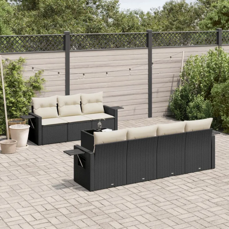 Sofakokonaisuus tyynyine, 8 osaa, musta, polyratasta