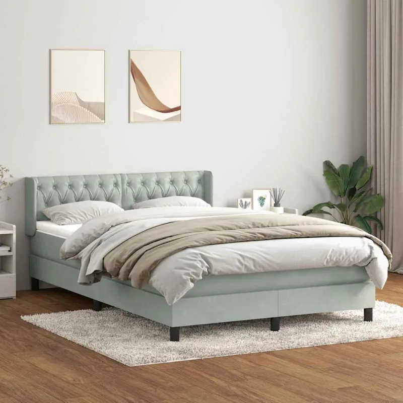 Lova su spyruoklėmis ir čiužiniu, pilka, 160x210 cm, aksomas