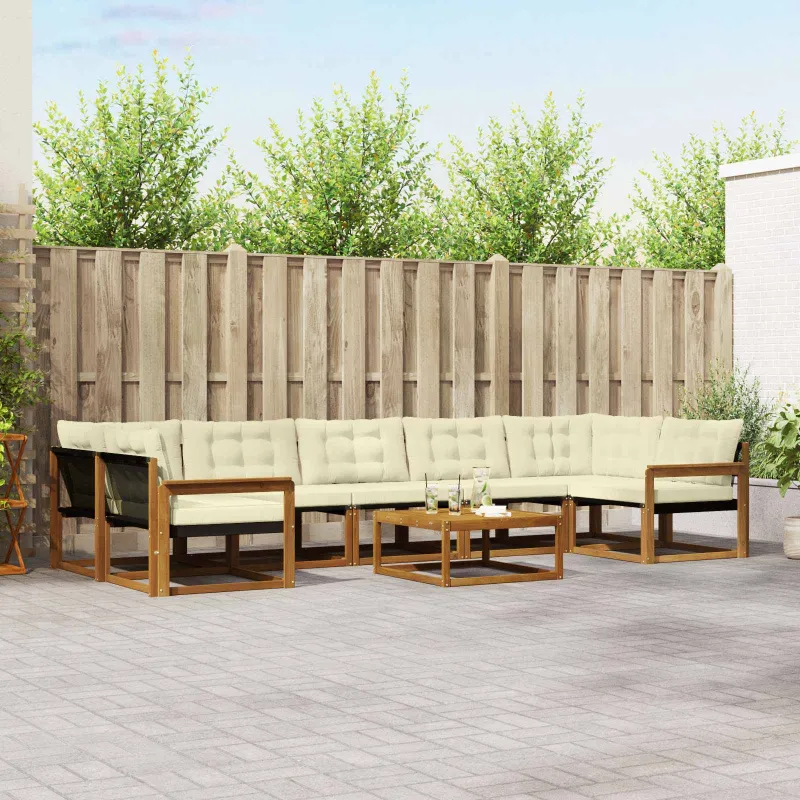 Lauko sofos komplektas su pagalve 8 pcs Natūralus ir grietinėlė