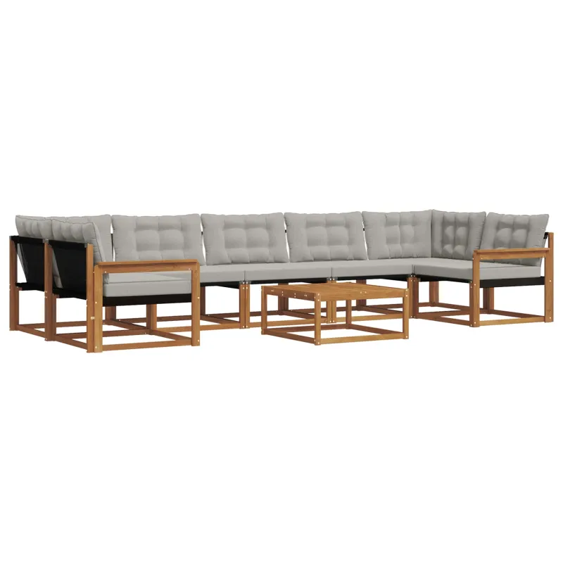 Lauko sofos komplektas 8 pcs Natūrali ir šviesiai pilka