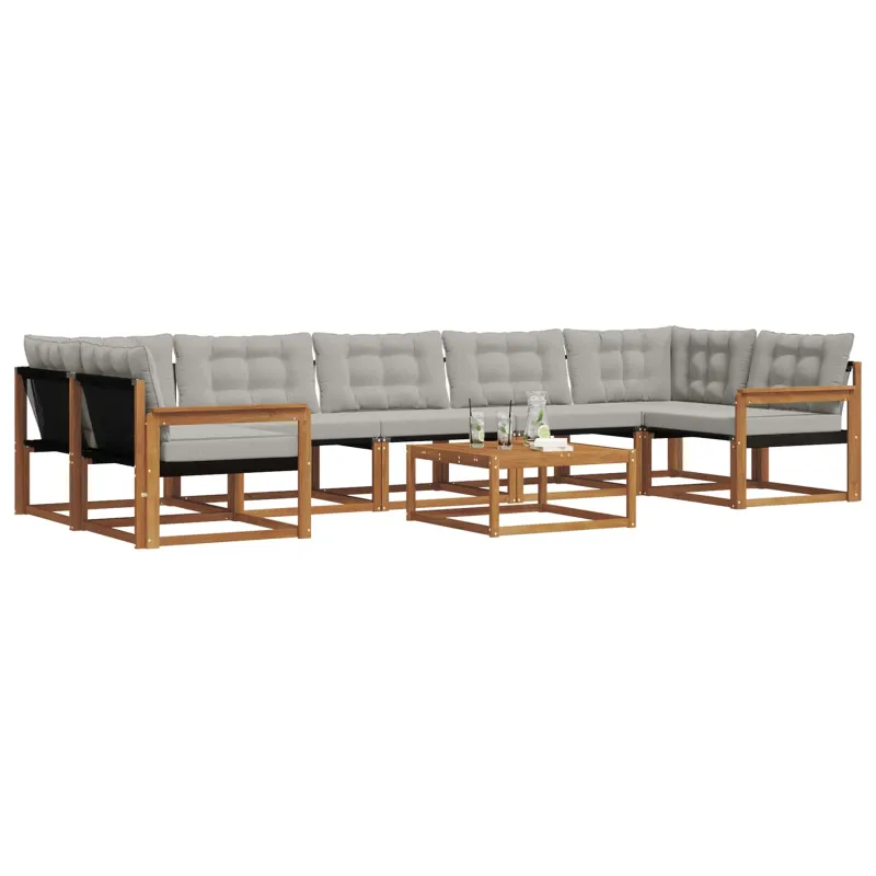 Lauko sofos komplektas 8 pcs Natūrali ir šviesiai pilka