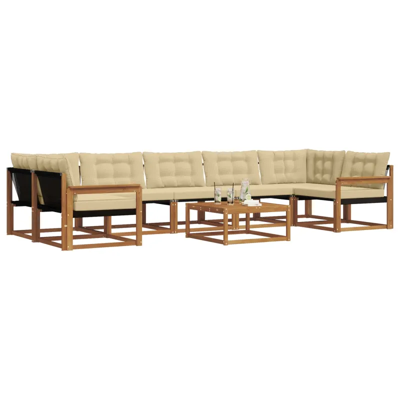 Lauko sofos komplektas su pagalve 8 pcs Natūralus ir bežinis