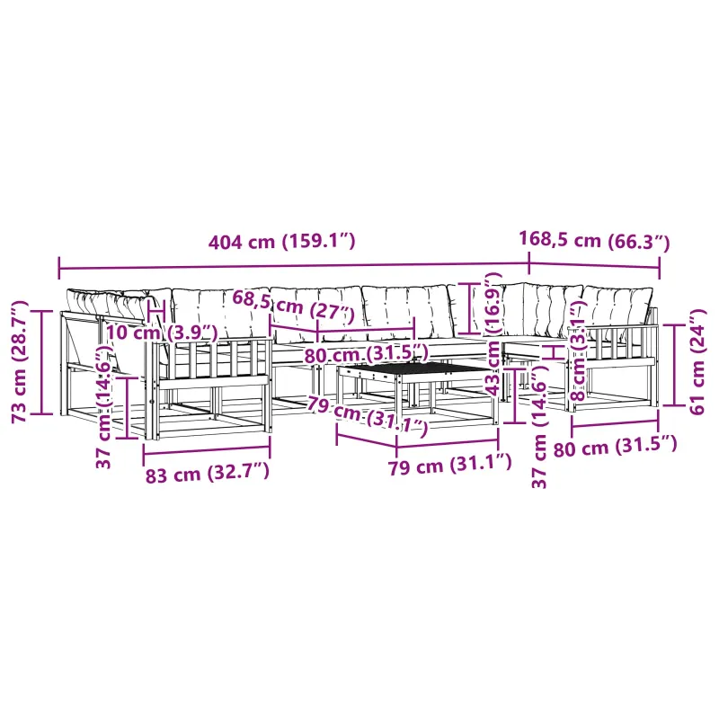 Lauko sofos komplektas 8 pcs Natūrali ir šviesiai pilka