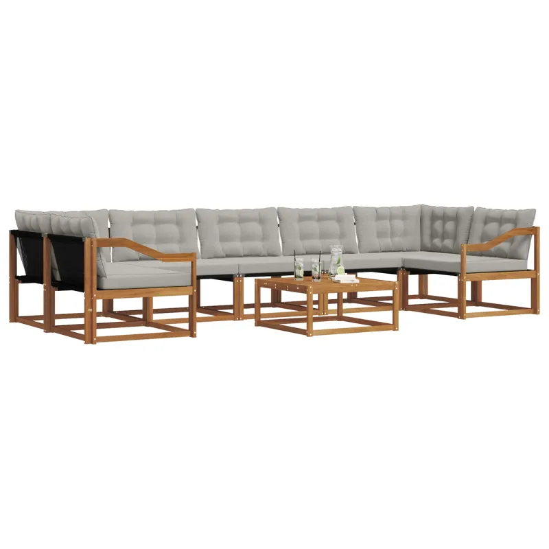 Lauko sofos komplektas 8 pcs Natūrali ir šviesiai pilka