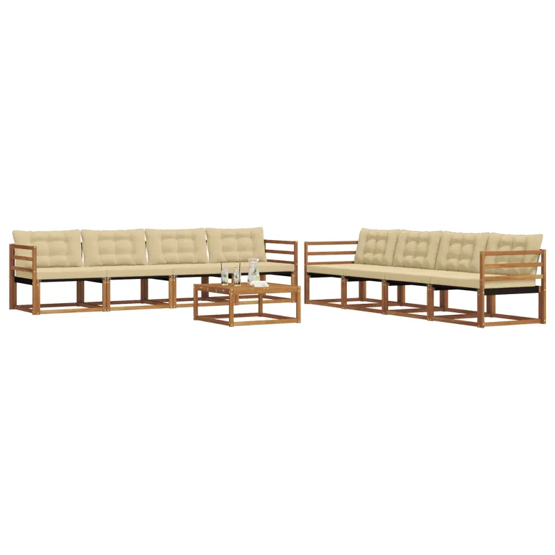 Lauko sofos komplektas su pagalve 9 pcs Natūralus ir bežinis