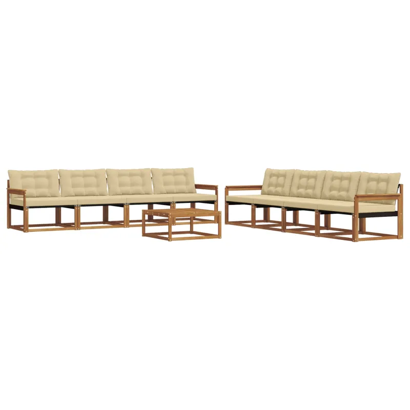 Lauko sofos komplektas su pagalve 9 pcs Natūralus ir bežinis