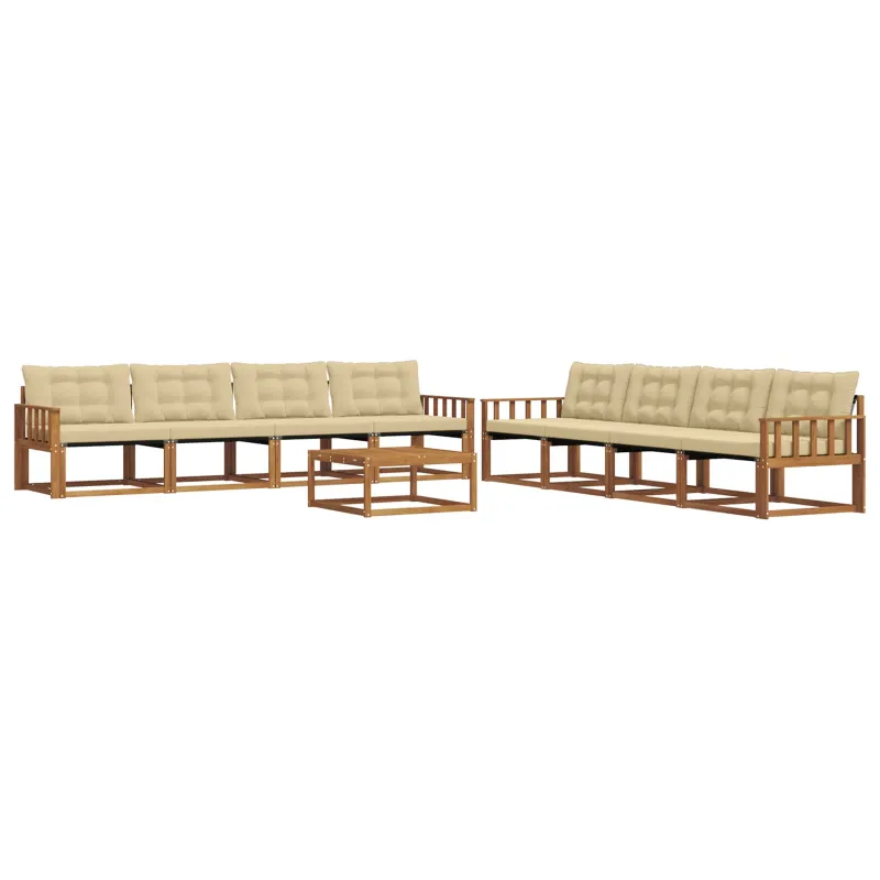 Lauko sofos komplektas su pagalve 9 pcs Natūralus ir bežinis