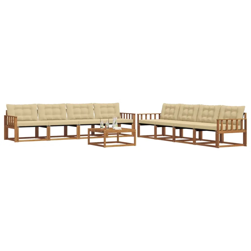 Lauko sofos komplektas su pagalve 9 pcs Natūralus ir bežinis