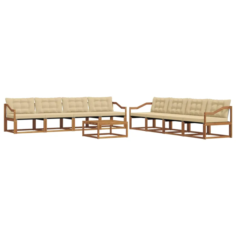 Lauko sofos komplektas su pagalve 9 pcs Natūralus ir bežinis