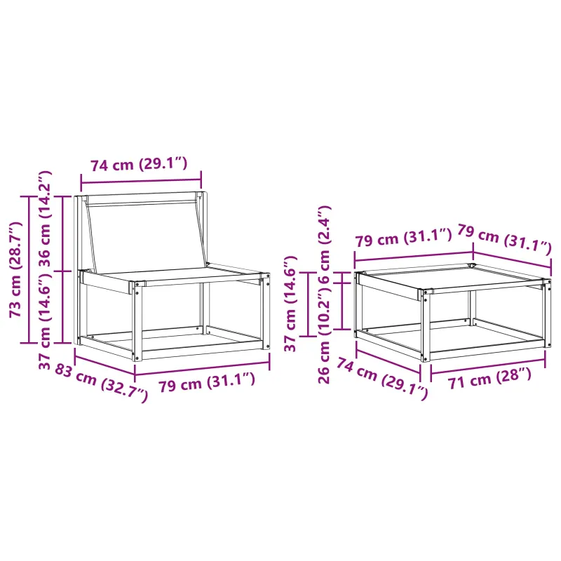 Lauko sofos komplektas 4 pcs Natūrali ir šviesiai pilka