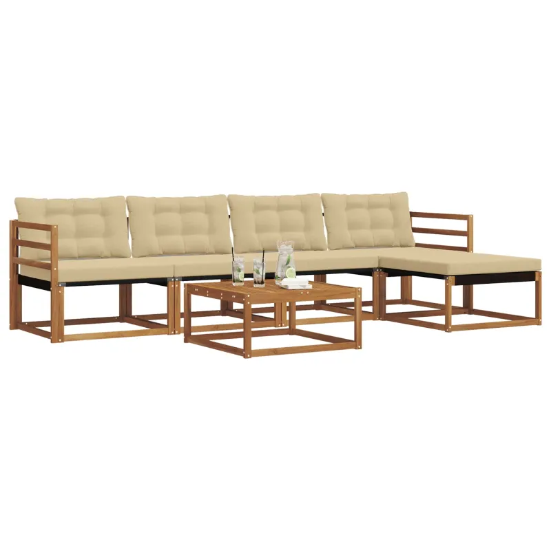 Lauko sofos komplektas su pagalve 6 pcs Natūralus ir bežinis