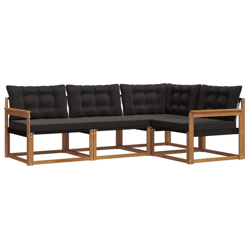Lauko sofos komplektas su pagalve 4 pcs Natūrali ir juoda