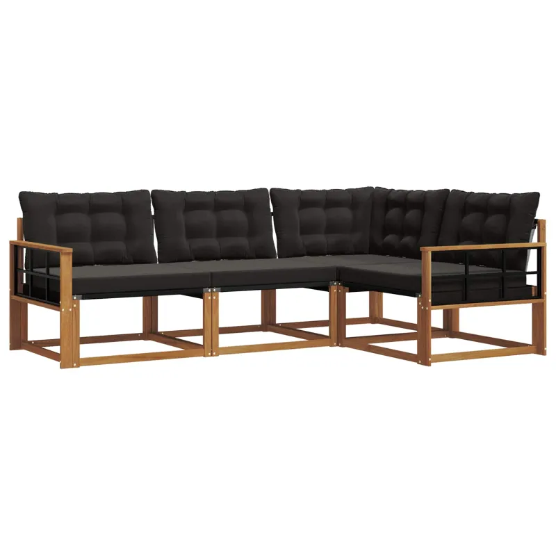 Lauko sofos komplektas su pagalve 4 pcs Natūrali ir juoda