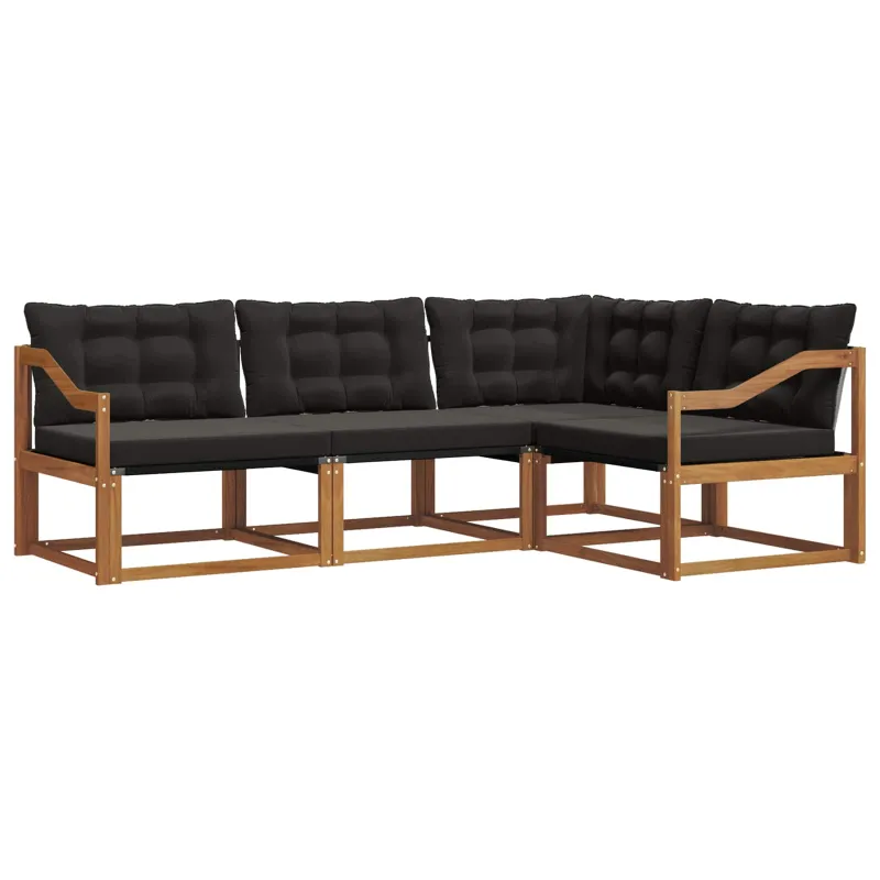 Lauko sofos komplektas su pagalve 4 pcs Natūrali ir juoda