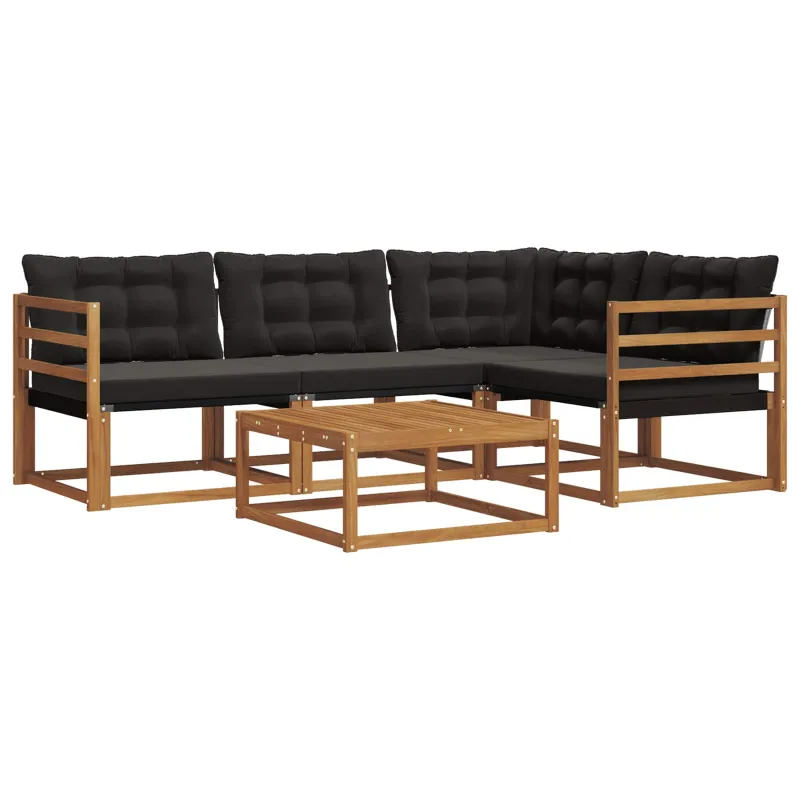 Lauko sofos komplektas su pagalve 5 pcs Natūrali ir juoda