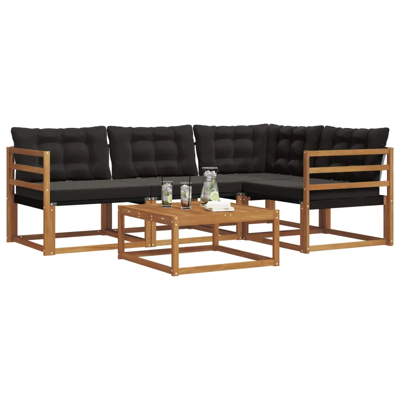 Lauko sofos komplektas su pagalve 5 pcs Natūrali ir juoda