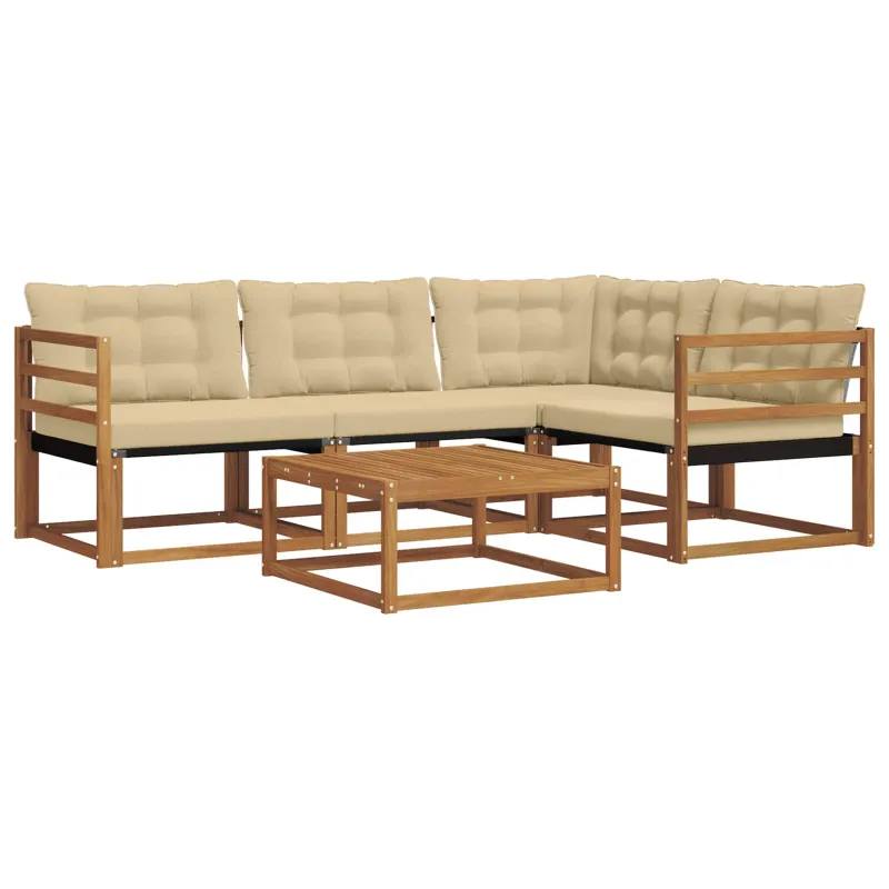 Lauko sofos komplektas su pagalve 5 pcs Natūralus ir bežinis