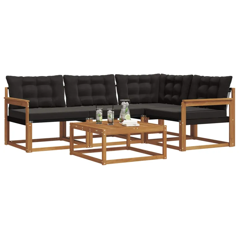 Lauko sofos komplektas su pagalve 5 pcs Natūrali ir juoda