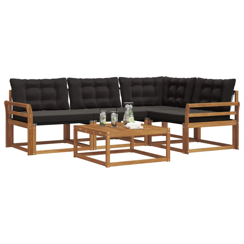 Lauko sofos komplektas su pagalve 5 pcs Natūrali ir juoda