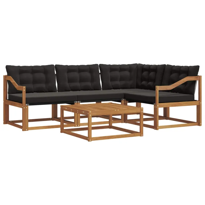 Lauko sofos komplektas su pagalve 5 pcs Natūrali ir juoda