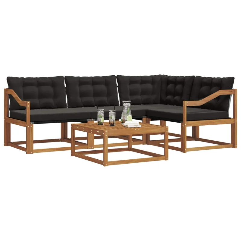 Lauko sofos komplektas su pagalve 5 pcs Natūrali ir juoda