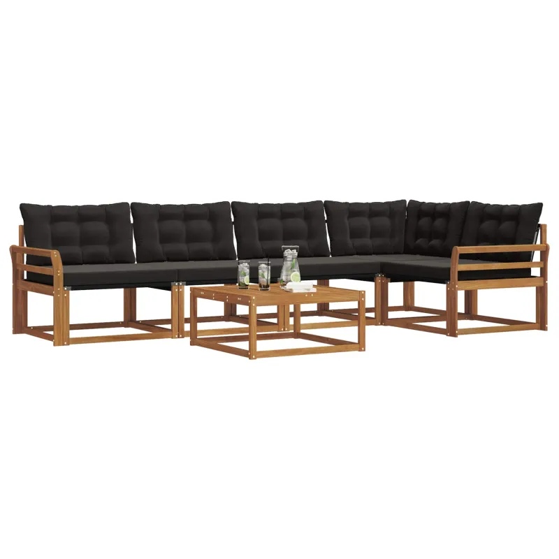 Lauko sofos komplektas su pagalve 6 pcs Natūrali ir juoda