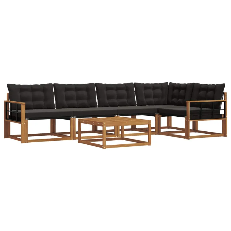 Lauko sofos komplektas su pagalve 6 pcs Natūrali ir juoda