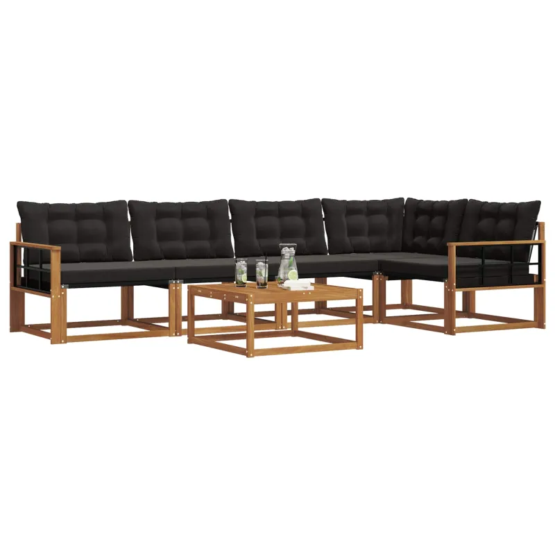 Lauko sofos komplektas su pagalve 6 pcs Natūrali ir juoda