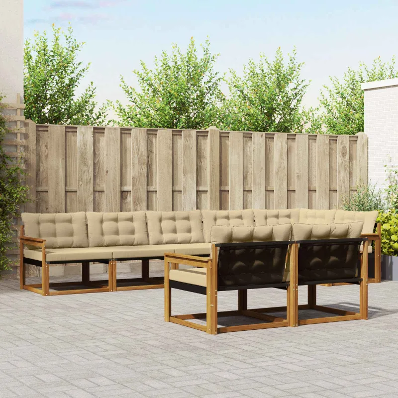 Lauko sofos komplektas su pagalve 8 pcs Natūralus ir bežinis