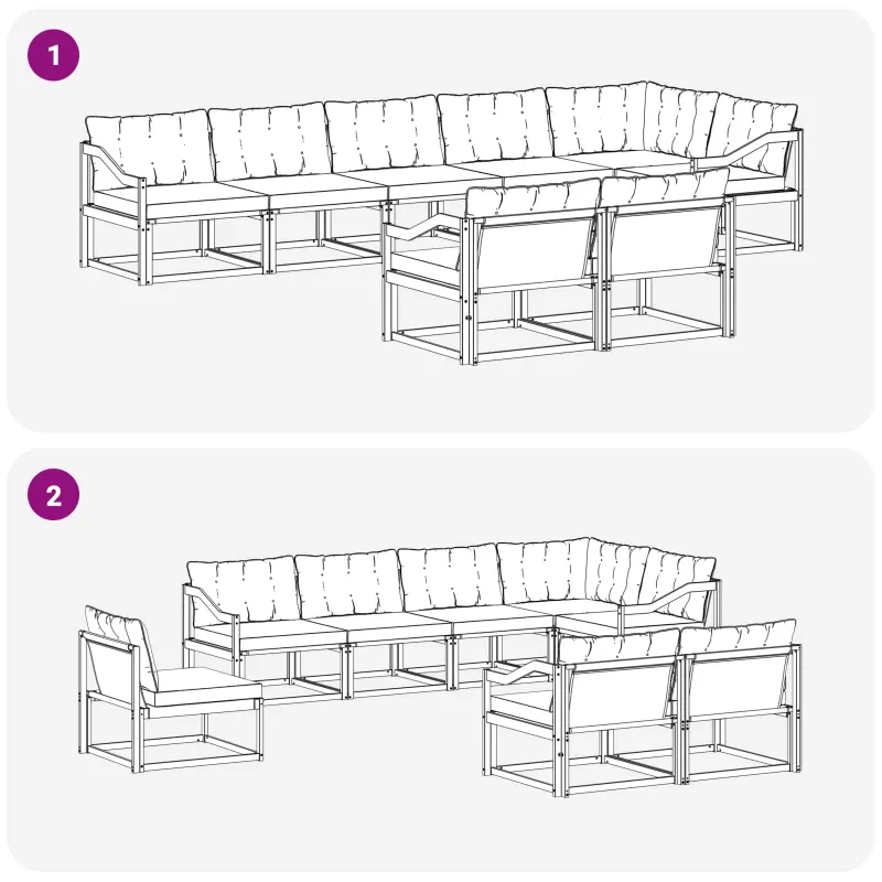 Lauko sofos komplektas su pagalve 8 pcs Natūralus ir bežinis