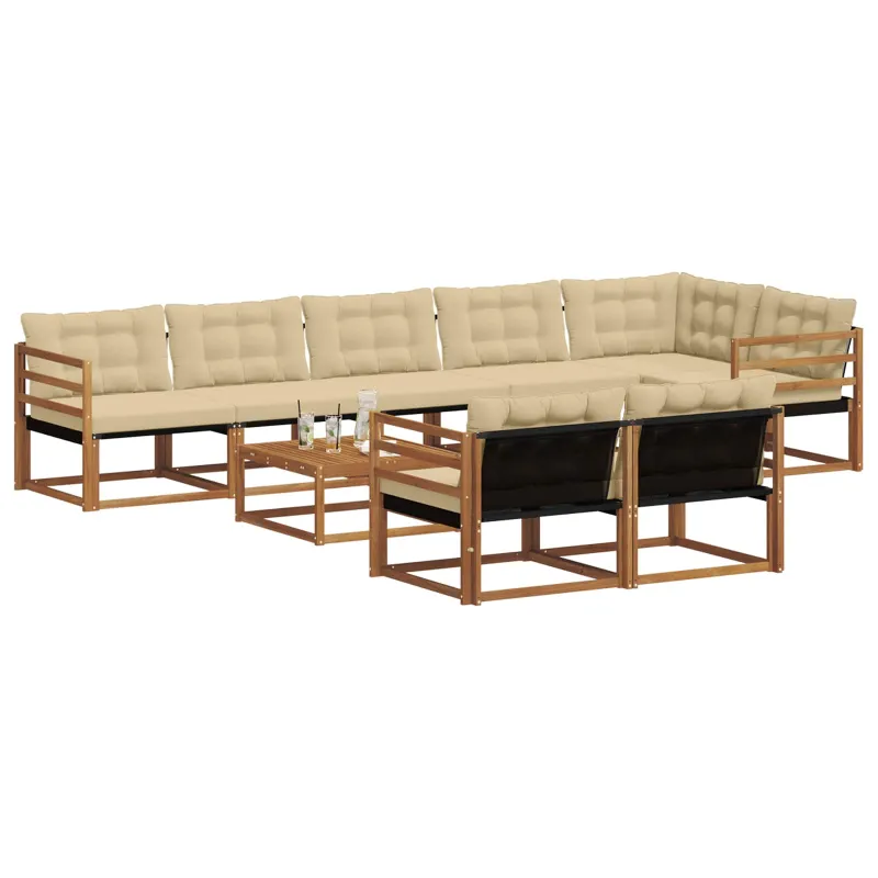 Lauko sofos komplektas su pagalve 9 pcs Natūralus ir bežinis