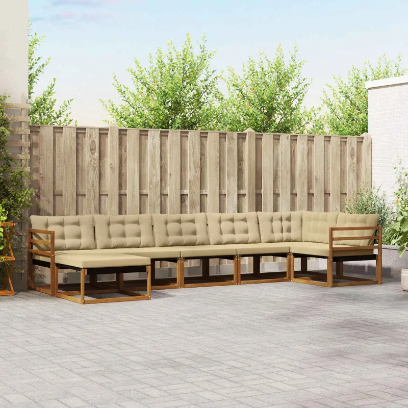 Lauko sofos komplektas su pagalve 7 pcs Natūralus ir bežinis