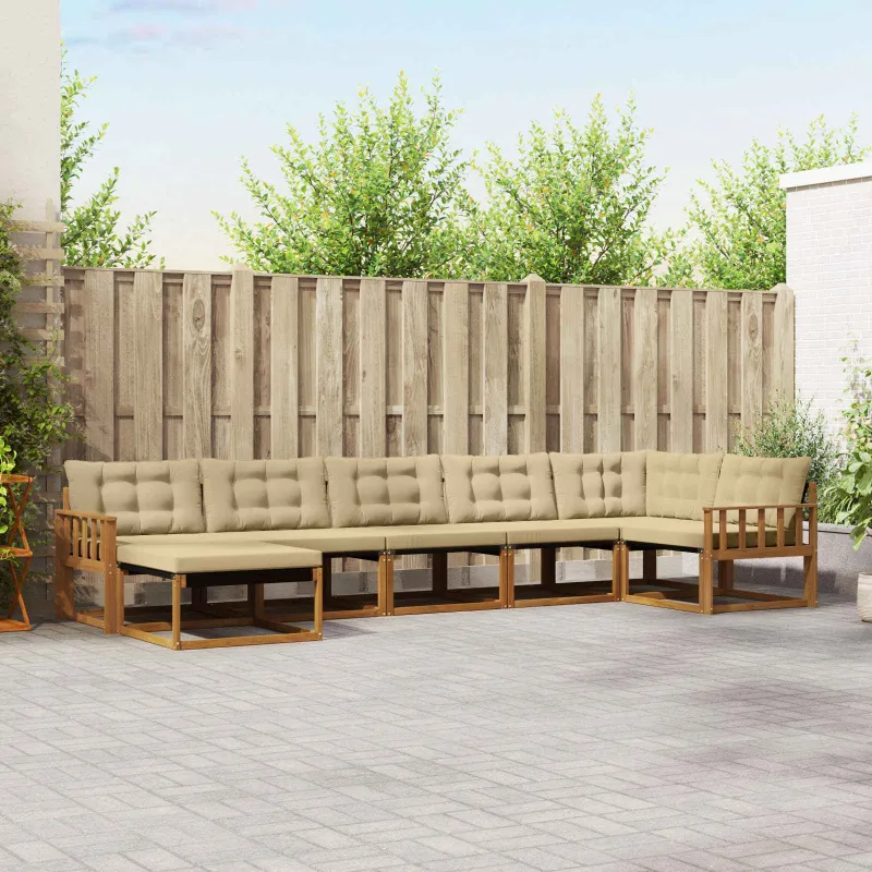 Lauko sofos komplektas su pagalve 7 pcs Natūralus ir bežinis
