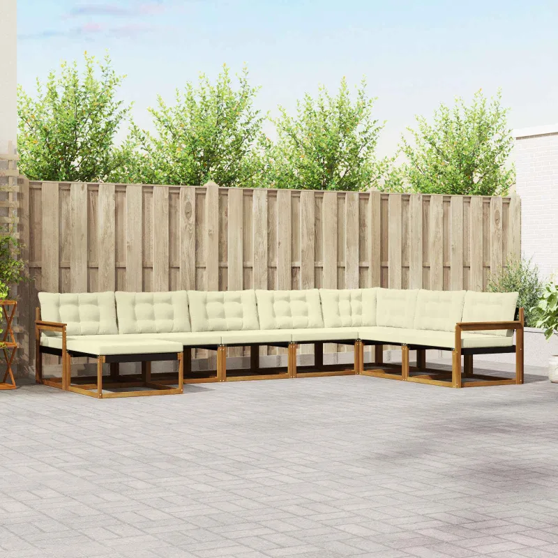 Lauko sofos komplektas su pagalve 8 pcs Natūralus ir grietinėlė