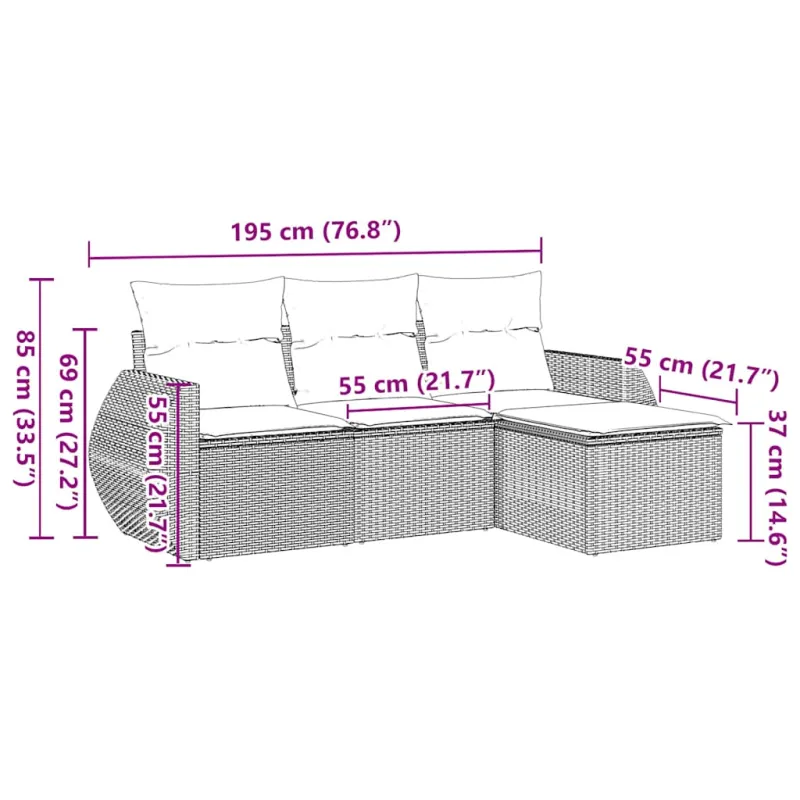 Soodikompletti pehmusteilla, 4-os osat, musta, polyratasta