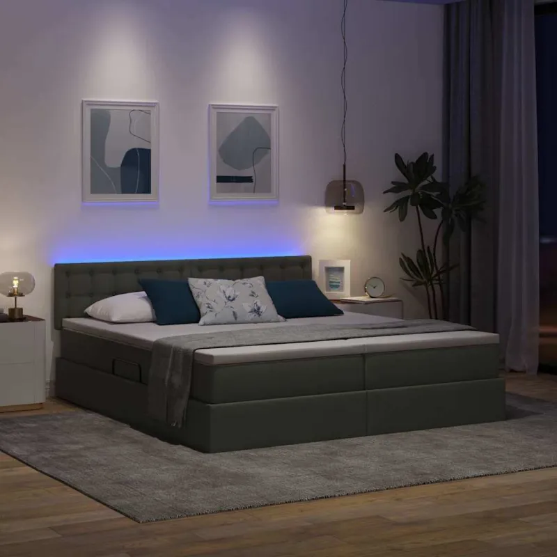 LED saugojimo lova su čiužiniu Tamsiai pilka 200 x 200 cm